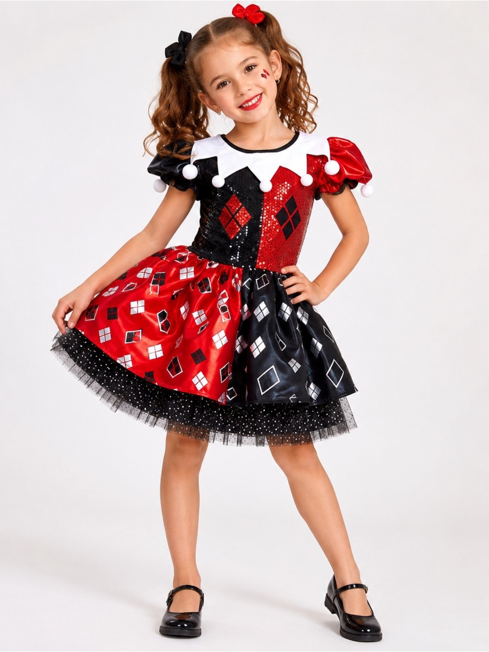 Harley Quinn /Batman Kids Costume - Red and Black Jester Dress Sz.M #1807